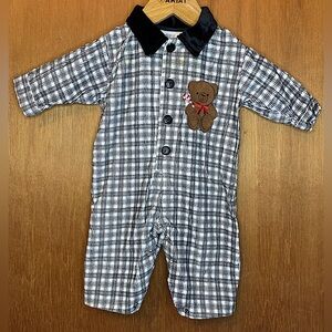 Vintage 80s Corduroy Jumper Black & White Plaid Baby 3 Months Michael James